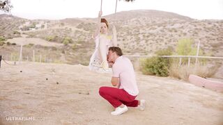 Pretty Amazing model Lottie Magne fucking her boyfriend outside of their vacation house