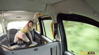 Fake Taxi Ava Austen rides a big black dildo on the backseat