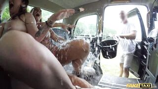 Fake Taxi Real outdoor rough sex threesome with British MILFS