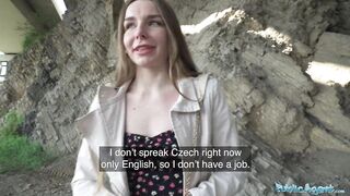Public Sex - Cute young long haired Ukranian brunette waiting for friends agrees to have sex with a stranger outdoors