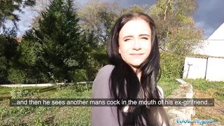 Public Sex Sexy brunette lady fucks and sucks