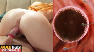 Sex Redhead MILF makes him cum so hard the condom explodes impregnating her with a creampie