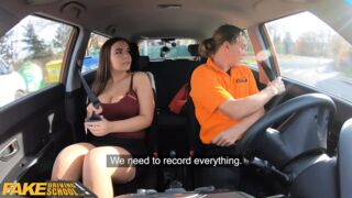 Hot Driving School Curvy brunette Sofia Lee sucks coffee