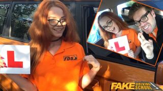 Hot Driving Instructor fucks his cute ginger teen student in the car and gives her a creampie