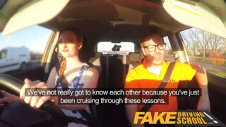 Hot Driving School pink nipples big tits redhead facial