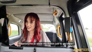 Hot Taxi - slim French redhead in a hurry can barely fit a huge Italian cock inside her tight pussy