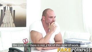 Athletic stud and sexy female casting agent have a fuck fest