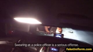 British skank cocksucks officer outdoors POV