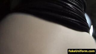British skank cocksucks officer outdoors POV