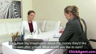 Lesbian agent pussylicked by casting babe