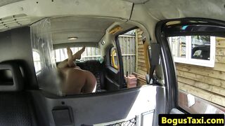 Bigtitted brit amateur gagging on cabbie cock
