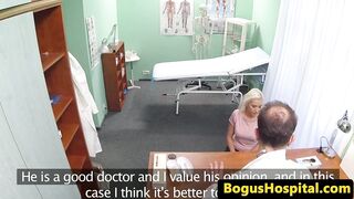 Blonde patient wanking her doctors cock