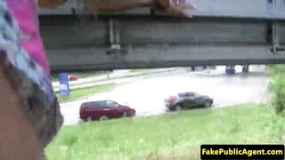 Pickedup bigtitted eurobabe doggystyle fuck in public