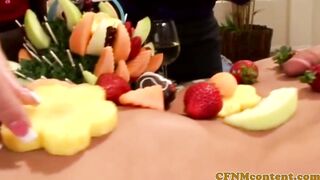 Classy femdoms cockriding in cfnm group