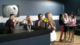 Classy cfnm cougar takes bffs to a gloryhole