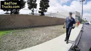 Stranded babe blows truck driver for free tow