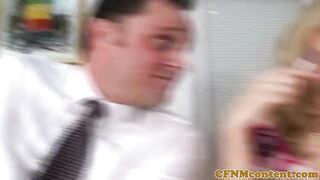 Bigtitted cfnm milfs in trio cocksucking