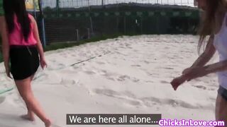 Smalltit lesbian pussylicked in public