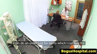 Busty salesagent cumsprayed on doctor desk