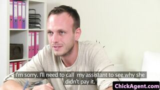 Euro female agent plowed by clients hard cock