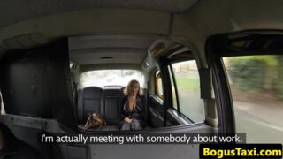 Cocksucking taxi user facialed in back of cab