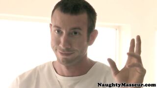 Classy tinytits businesswoman receives facial