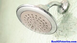 Cute asian housewife bangs gardener in shower