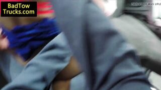 Real towtruck amateur squirting in cabin