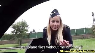 Stranded hungarian teen stewardess in uniform