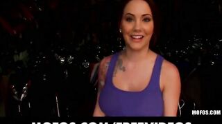 Biker girl with perfect set of tits is fucked doggystyle