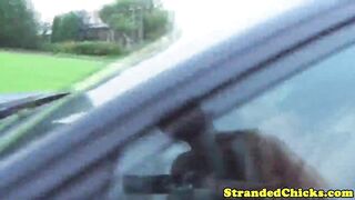 Stranded european cutie sucks a random dick