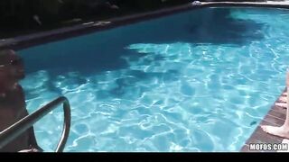 Hot - Three slutty GFs start a huge outdoor pool orgy
