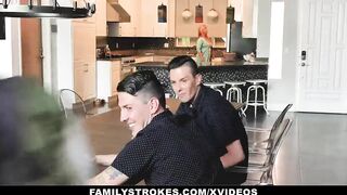 Family Strokes - Horny Identical Twins Whip Out Their Meaty Cocks On Leda Lothario’s Angelic Face