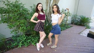 Step Daughters Aliya Brynn & Jackie Rogen Swap Step Daddy's Cum After Taboo Threesome -Hot