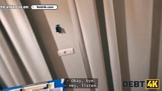 Debt. Natural-titted Russian tried to escape debt collector but he fucked her in anal and pussy instead