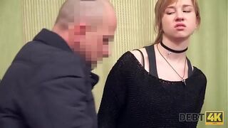 Debt4k. Lovely redhead Alice Klay should suck and ride the loan collector's cock