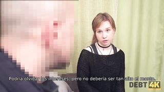Debt4k. Lovely redhead Alice Klay should suck and ride the loan collector's cock