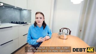 Debt. Slutty college girl from Russia is showing her natural body and gives first ANAL