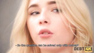 Debt. Fascinating blonde with curly hair fucked by debt collector