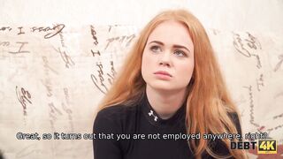 Debt. Impressive redhead gives a head and gets fucked for TV set