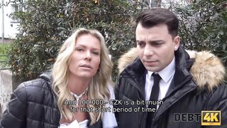 Debt. Debt collector fucks the bride in white dress and stockings