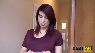 Debt. Collector can close debts if redhead with belly will undress