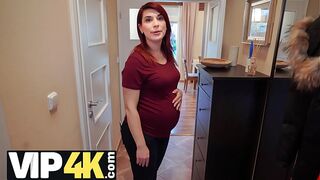 Debt. Bank agent gives pregnant MILF delay in exchange for quick sex