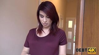 Debt. Pregnant lovely with red hair spreads legs for the debt collector