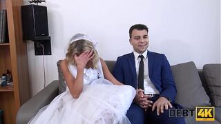 Debt. Debt collector fucks the bride in a white dress and stockings
