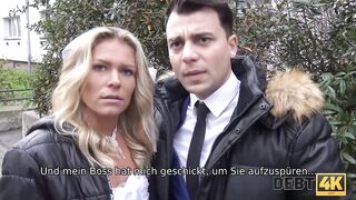 Debt. Debt collector fucks the bride in a white dress and stockings