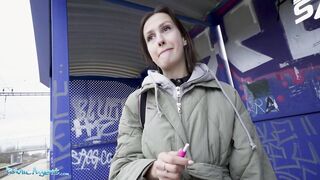 Public Sex Train Station smoker gets her tits out to pay the fine