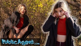 Public Sex Hot blonde is caught pissing in the woods and takes cash for sex with big cock