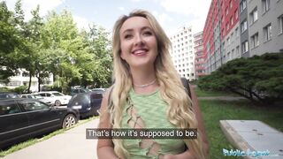 Public Sex Hot young blonde wants strangers big cock for content creation