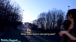 Public Sex Northern Lass catches Euro perv wanking his cock outside and gets creampie in basement